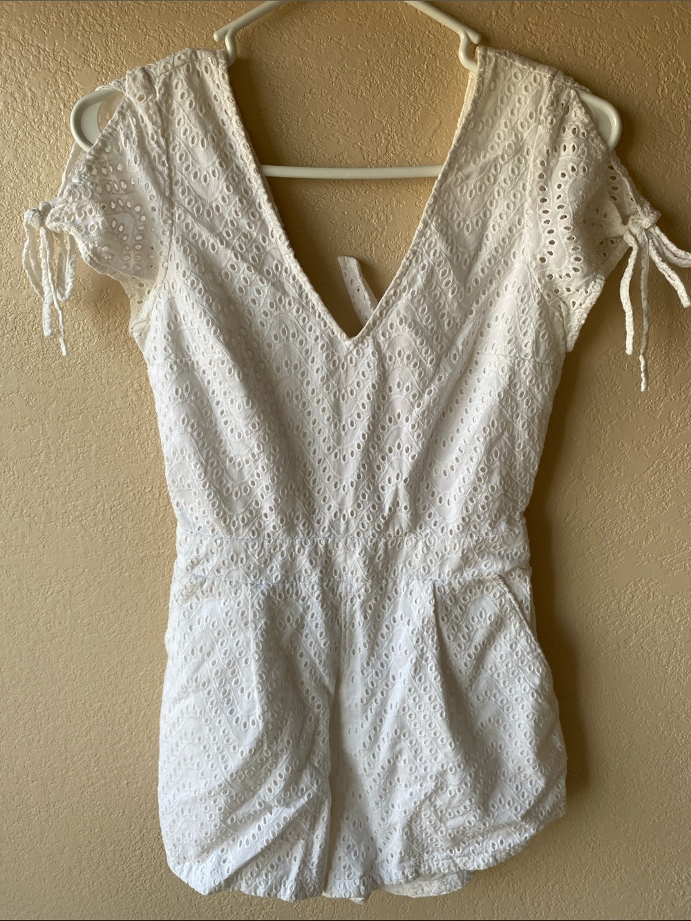 Express White Eyelet V-Neck Romper